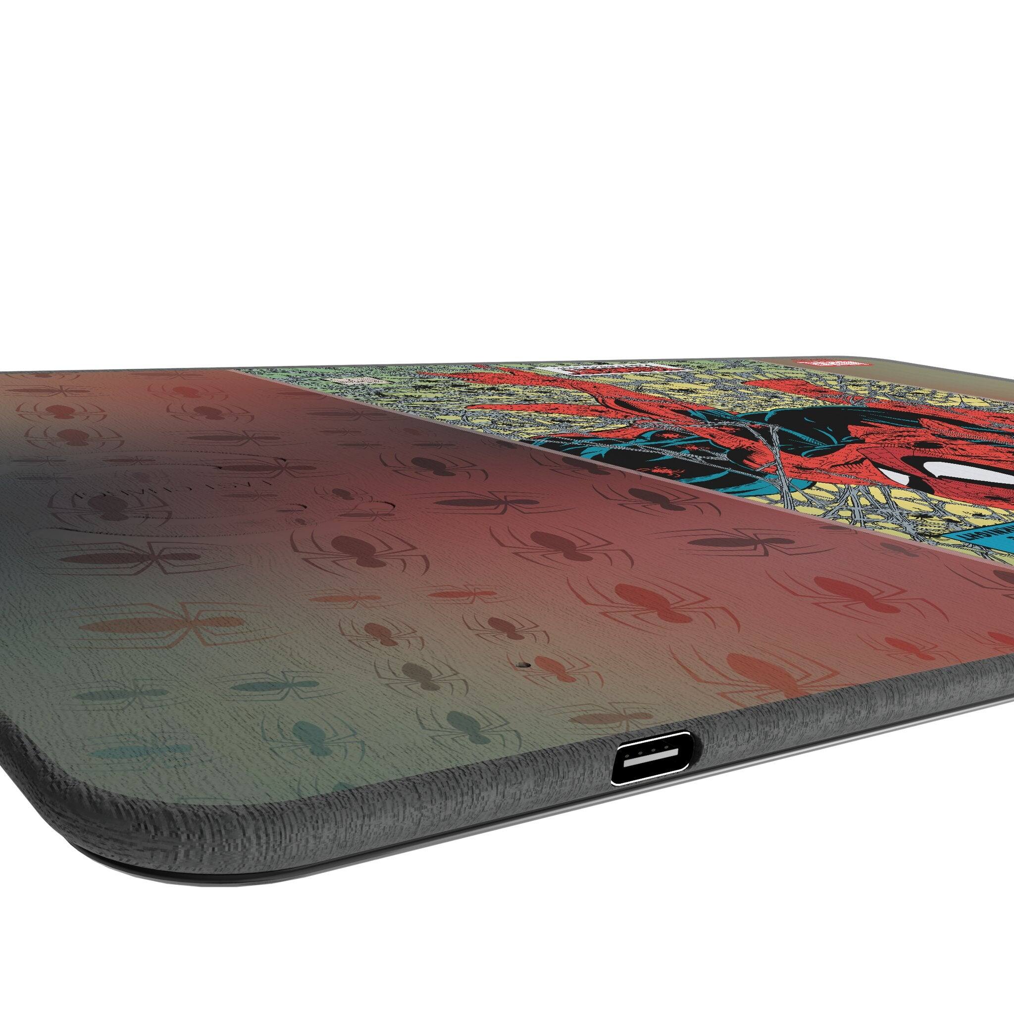 Left. Keyscaper - Marvel Classic Cover 15-Watt Wireless Charger and Mouse Pad - Spider-Man.