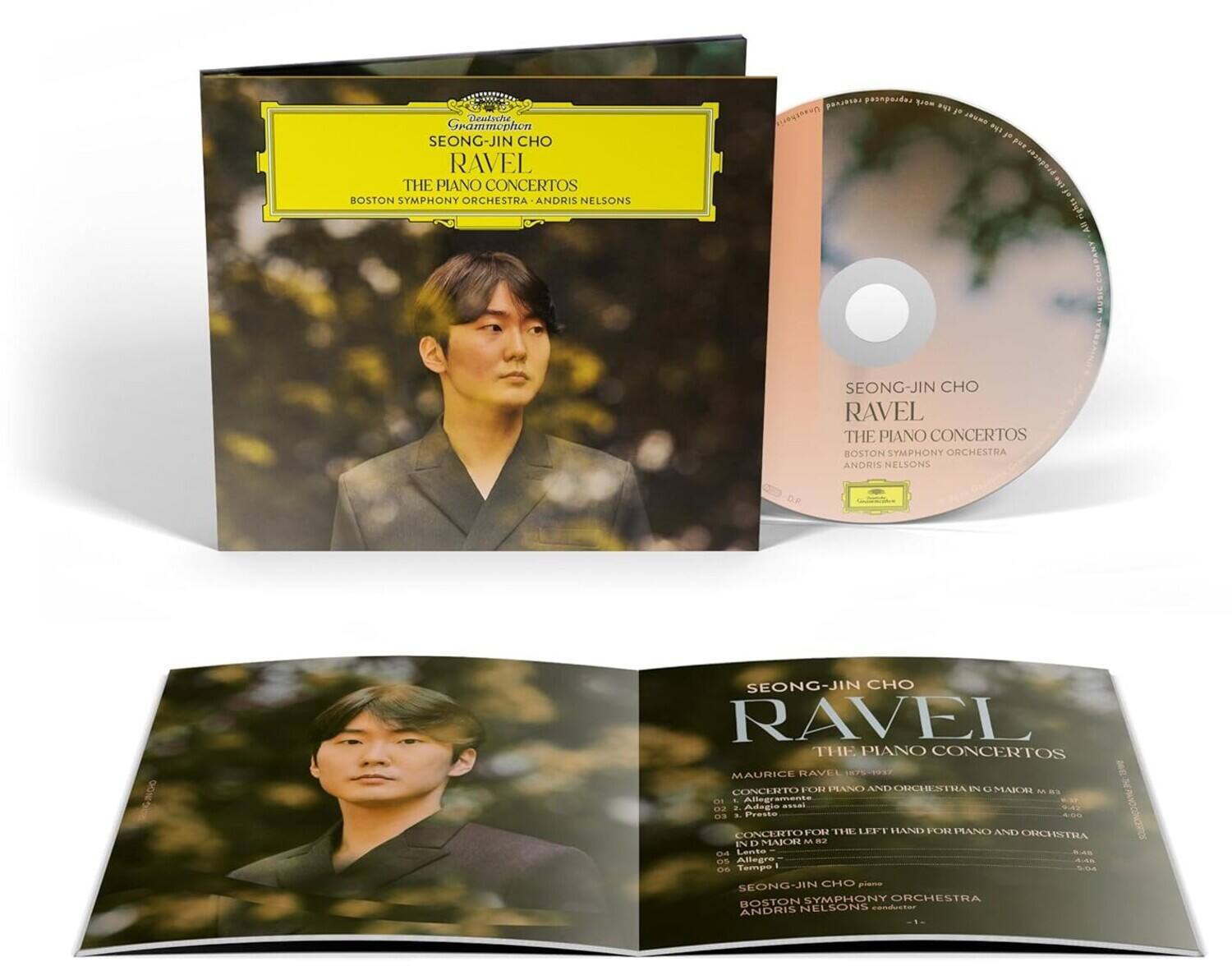 Deutsche Grammophon  
SEONG-JIN CHO  
RAVEL  
THE PIANO CONCERTOS  
BOSTON SYMPHONY ORCHESTRA  
ANDRIS NELSONS  

MAURICE RAVEL  
1875-1937  

CONCERTO FOR PIANO AND ORCHESTRA IN G MAJOR  
MAJ. 840  
1. Allegro  
2. Adagio assai  
3. Presto  

CONCERTO FOR THE LEFT HAND FOR PIANO AND ORCHESTRA  
MAJ. 840  
4. Lent - Allegro - Tempo I  

SEONG-JIN CHO piano  
BOSTON SYMPHONY ORCHESTRA  
ANDRIS NELSONS conductor
