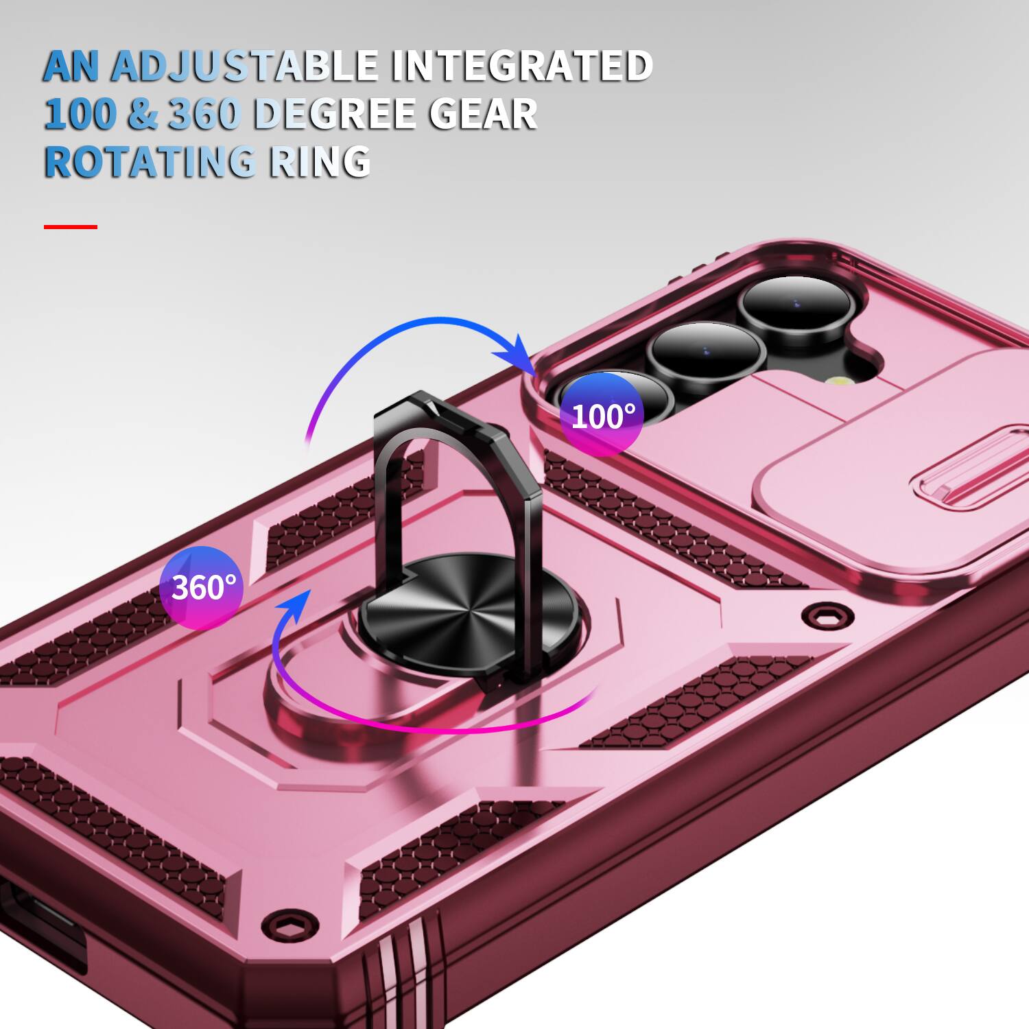 AN ADJUSTABLE INTEGRATED 100 & 360 DEGREE GEAR ROTATING RING