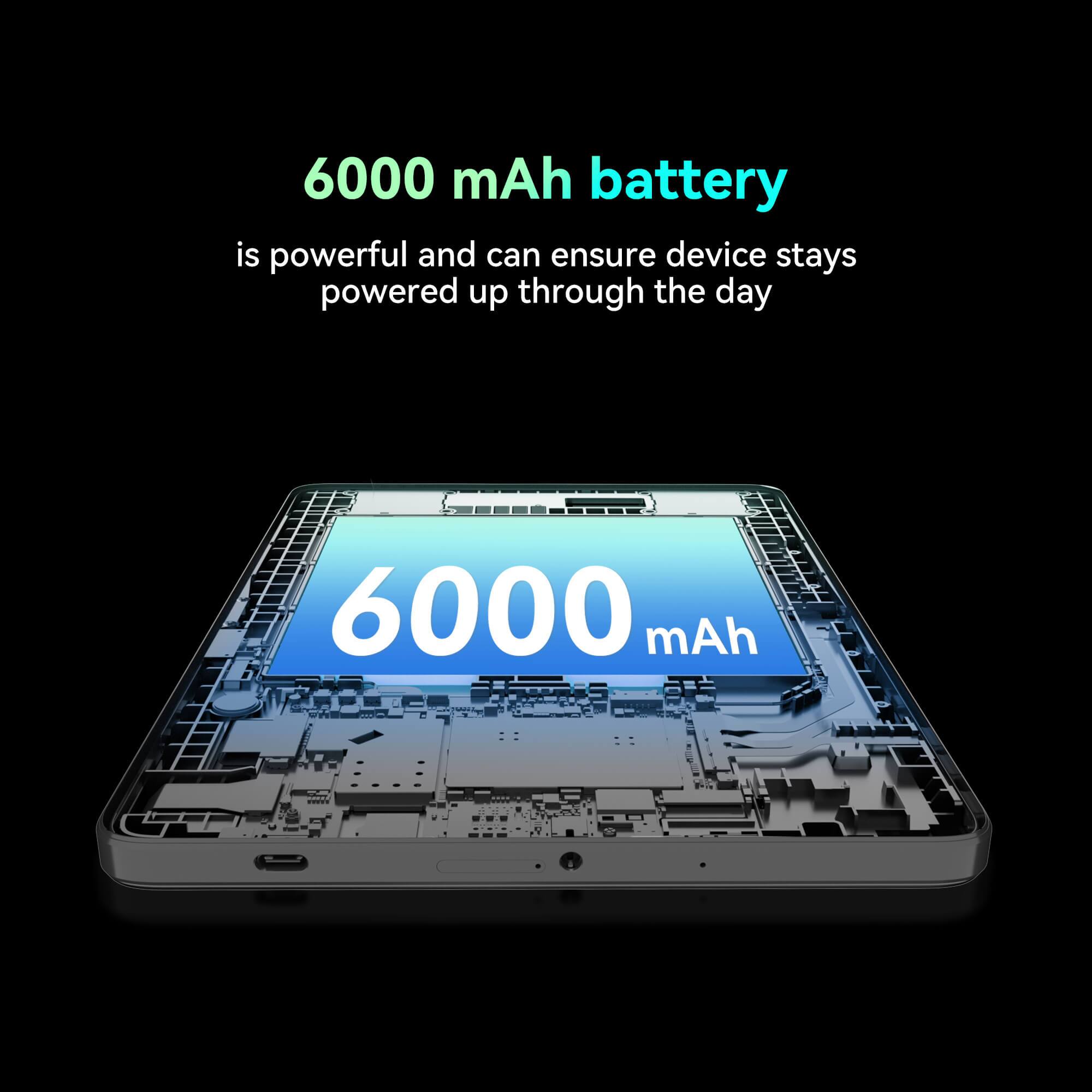 6000 mAh battery is powerful and can ensure device stays powered up through the day, 6000 mAh
