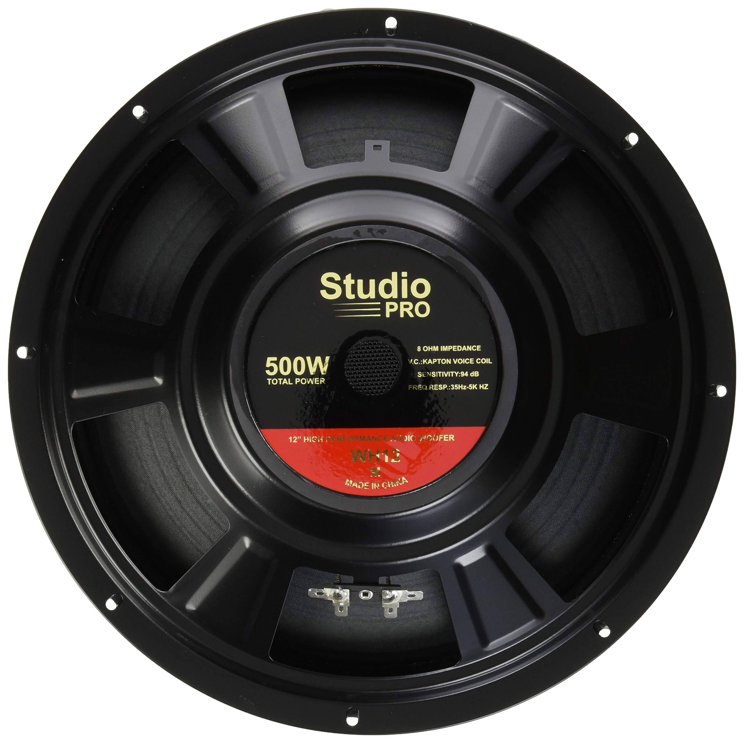 Studio PRO  
500W TOTAL POWER  
8 OHM IMPEDANCE  
KAPTON VOICE COIL  
SENSIVITY: 89 dB  
FREQ RESP: 35Hz-5KHz  
12" HIGH PERFORMANCE WOOFER  
MADE IN CHINA