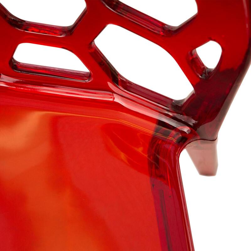 Alt View 2. LeisureMod - Dynamic 4-Pieces Clear Acrylic Dining Chair with Honeycomb Pattern, Stackable & Fully Assembled - Transparent Red.