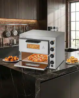 Forest'nSky - 16-Inch Double Layer Commercial Pizza Oven, Stainless Steel Countertop with Included Stone - Silver