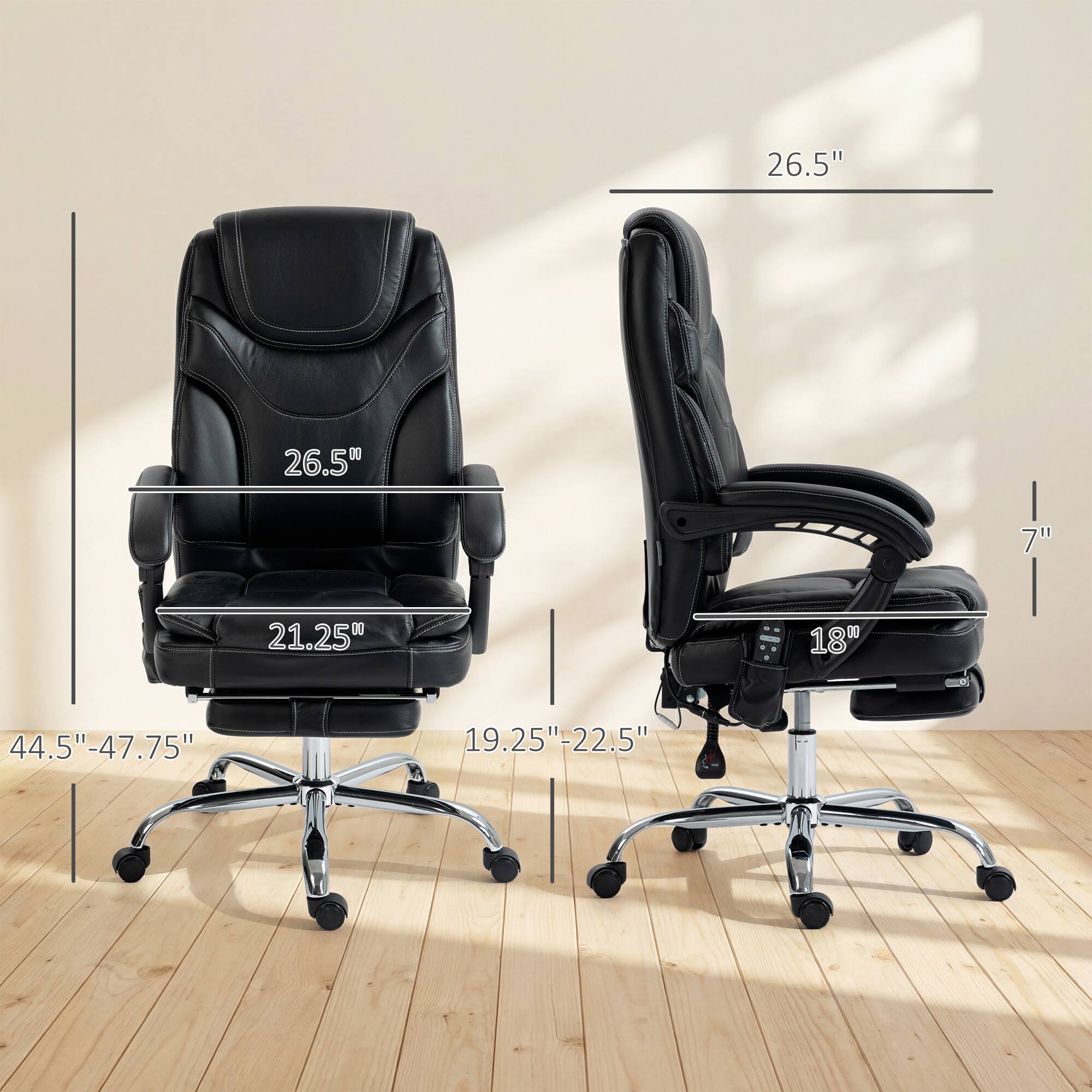 26.5"  
26.5"  
21.25"  
7"  
44.5"-47.75"  
19.25"-22.5"  
18"