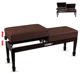 5 CORE - Duet Piano Bench w Storage For Two Wooden Adjustable Keyboard Stool - Adults & Kids - Brown