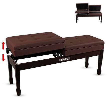 Front. 5 CORE - Duet Piano Bench w Storage For Two Wooden Adjustable Keyboard Stool - Adults & Kids - brown.