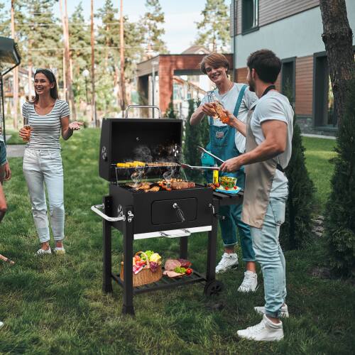 Alt View 10. Winado - 46inch Charcoal Grill Barbecue Smoker with Foldable Side Table, Wheels Heavy Duty for Outdoor Patio Cooker Camping Party - Black.