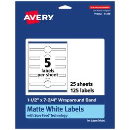 Avery - Matte Wraparound Labels, 1-1/2" x 7-3/4", 125 Total - White