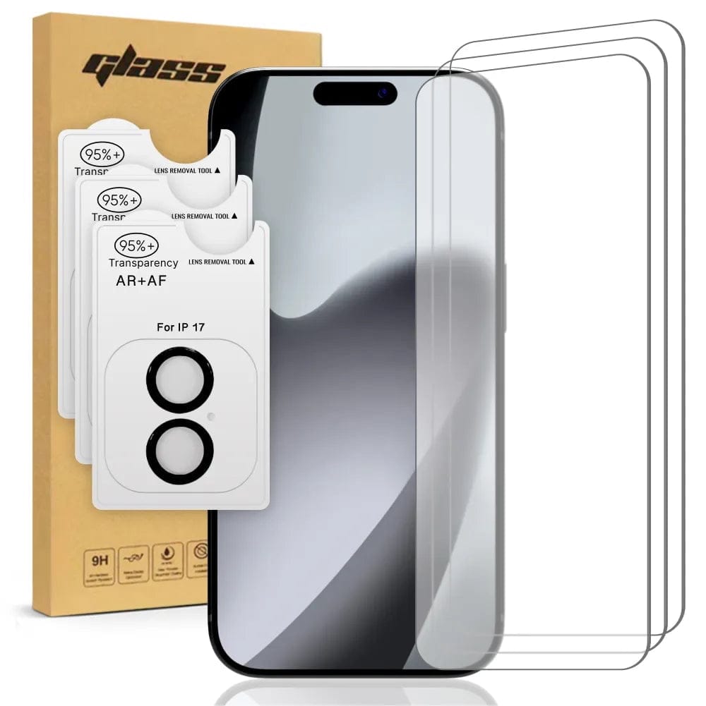 RomeTech - Apple iPhone 17 Tempered Glass Screen Protector, 3 Screen Protectors + 3 Camera Lens Protectors - Transparent