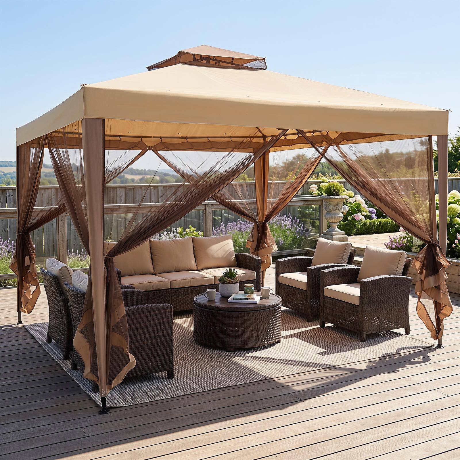 Alt View 3. Costway - Costway Outdoor 10' x 10' Gazebo Tent Camping Canopy with Steel Frame for Parties Gathering - Brown.