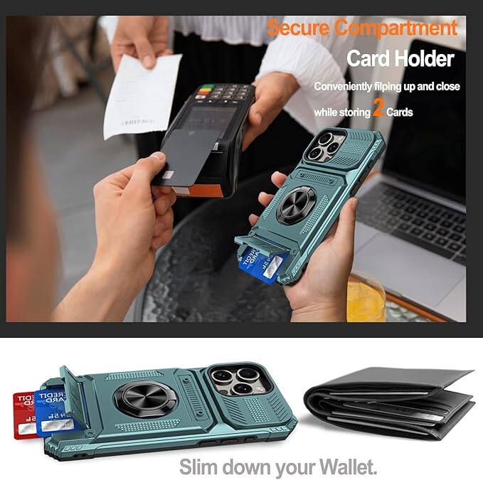 Secure Compartment Card Holder  
Conveniently flipping up and close while storing 2 Cards  

Slim down your Wallet.