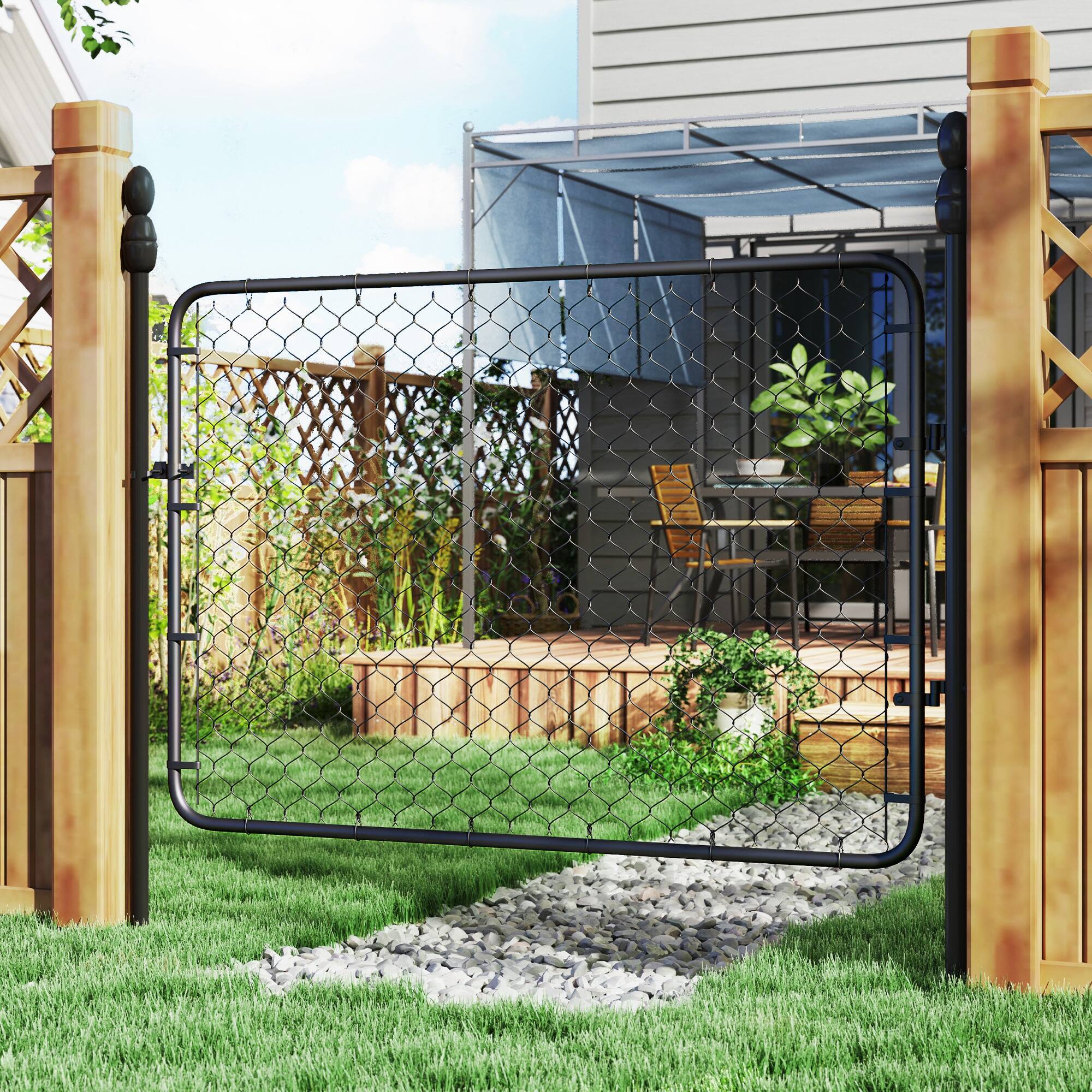 Alt View 1. Outsunny - Garden Gate Chain Link Fence Gate, Galvanized Steel Garden Door for Yard Entrance Way, 26-47 in. W x 6 ft. H - Black.