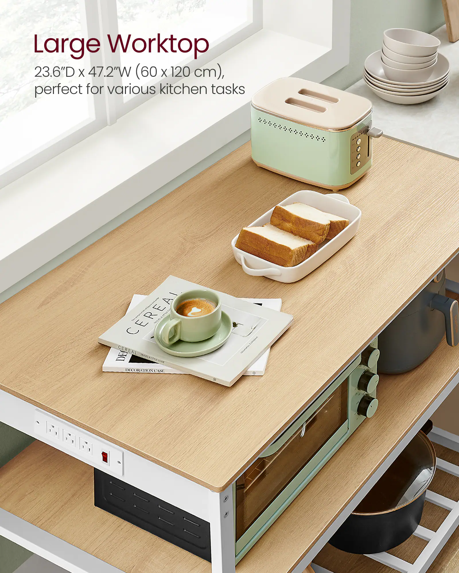 Large Worktop 23.6"D X 47.2"W (60 X 120 cm), perfect for various kitchen tasks