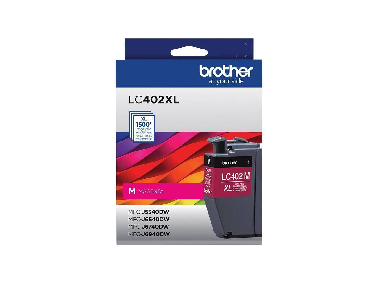 brother at your side LC402XL XL 1500* page yield rendement zor ndimiento Mo rendimento M MAGENTA M brother LCAEXL LC402 M -E TEL TRFICOMN brother XL K A M REIOENTO MFC-J5340DW MFC-J6540DW MFC-J6740DW MFC-J6940DW