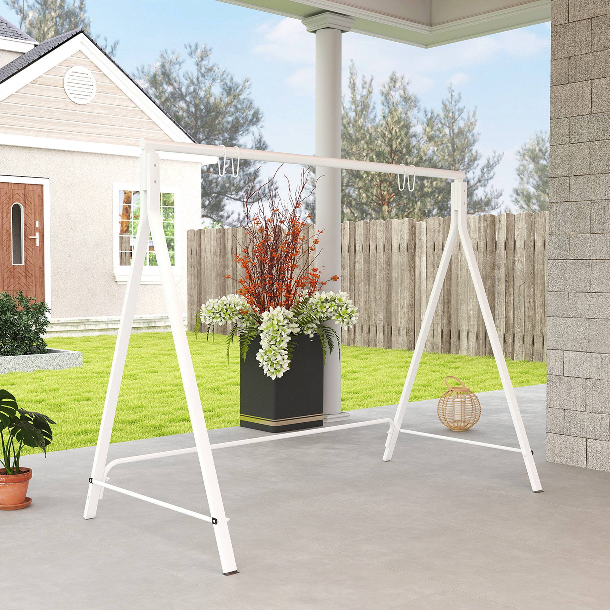 Alt View 6. Outsunny - Outsunny Metal Porch Swing Stand Heavy Duty Swing Frame - White.