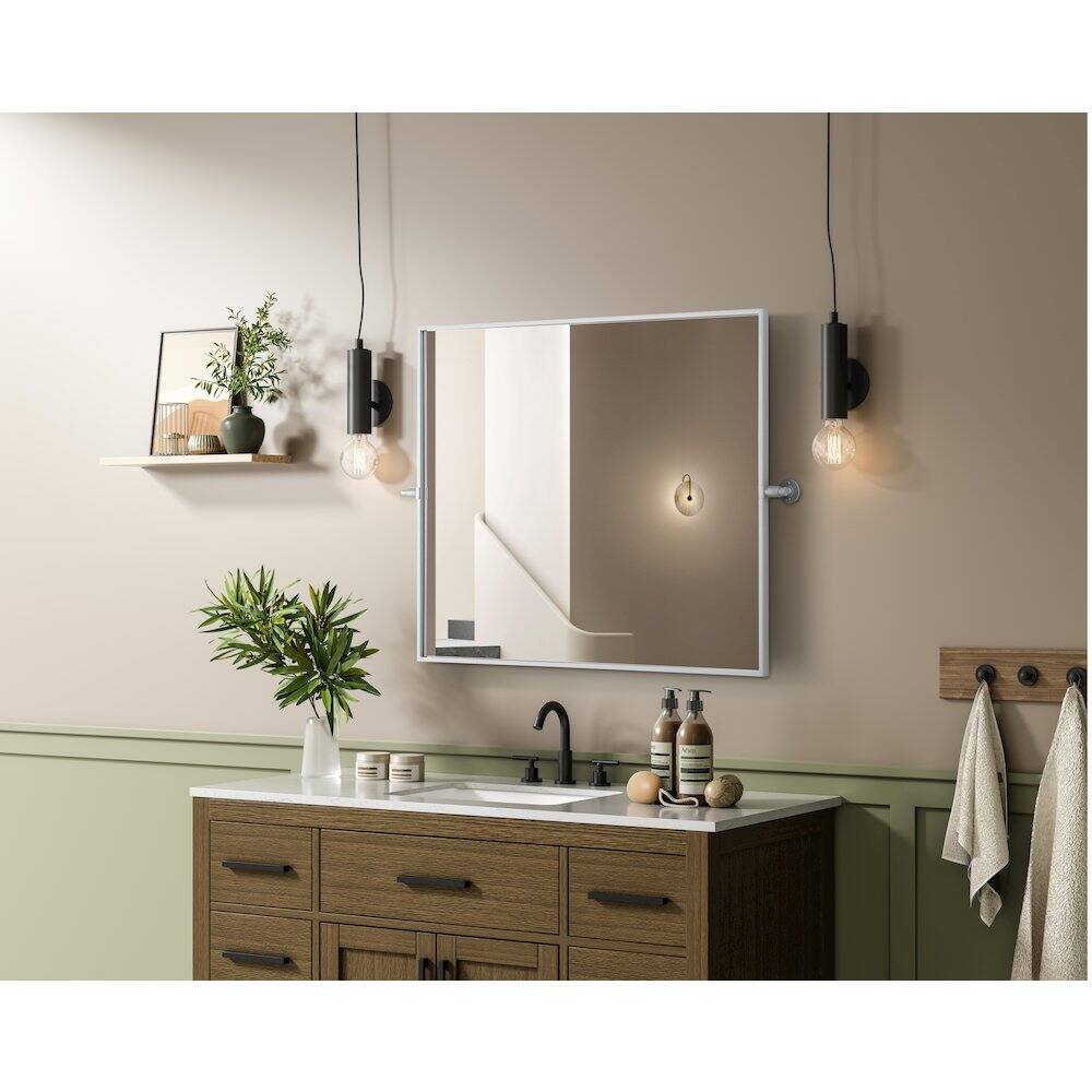 Alt View 9. Elegant Kitchen and Bath - Amoura 30X36 Pivot Mirror In Silver - Silver.