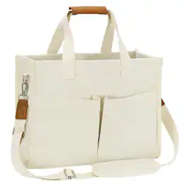 DORLUKFU - Tote Bag for Women-Canvas Tote Bag Laptop Work Messenger Purse Bags With Pockets Shoulder Everyday Tote Bags - Beige