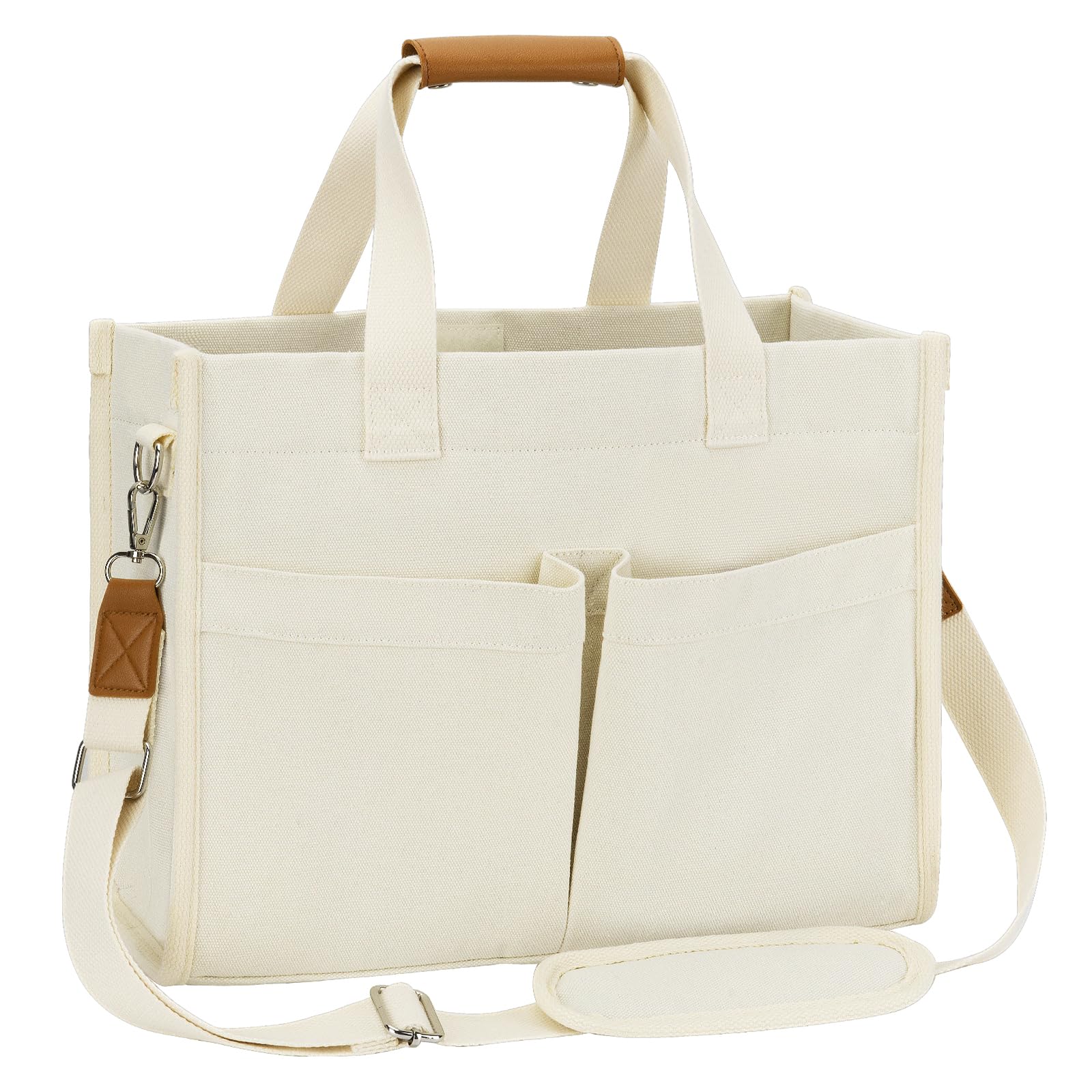 Front. DORLUKFU - Tote Bag for Women-Canvas Tote Bag Laptop Work Messenger Purse Bags With Pockets Shoulder Everyday Tote Bags - Beige.