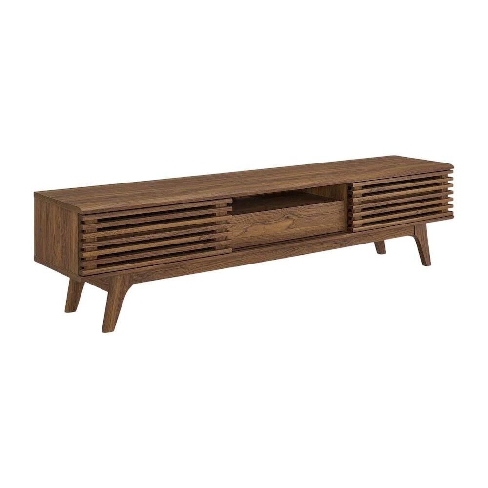 Front. FurniFact - Brown wood TV stand with sleek design and ample storage space - Brown.