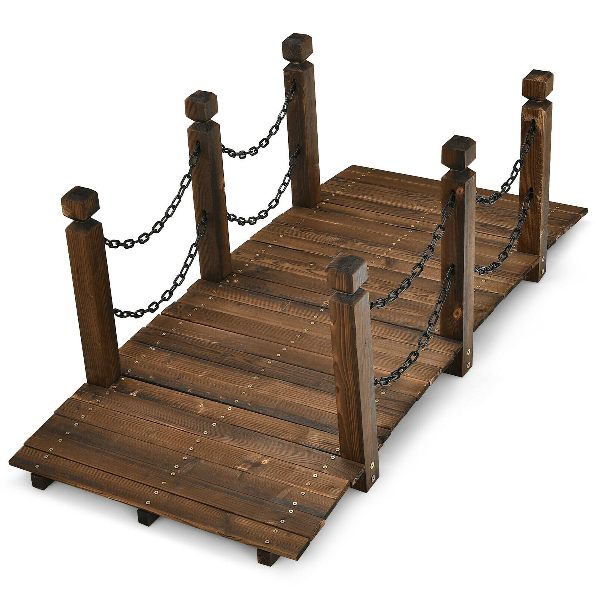 Alt View 8. Gymax - Gymax 5 ft Wooden Garden Bridge Arc Footbridge Stained Finish Walkway w/Rails - Natural.