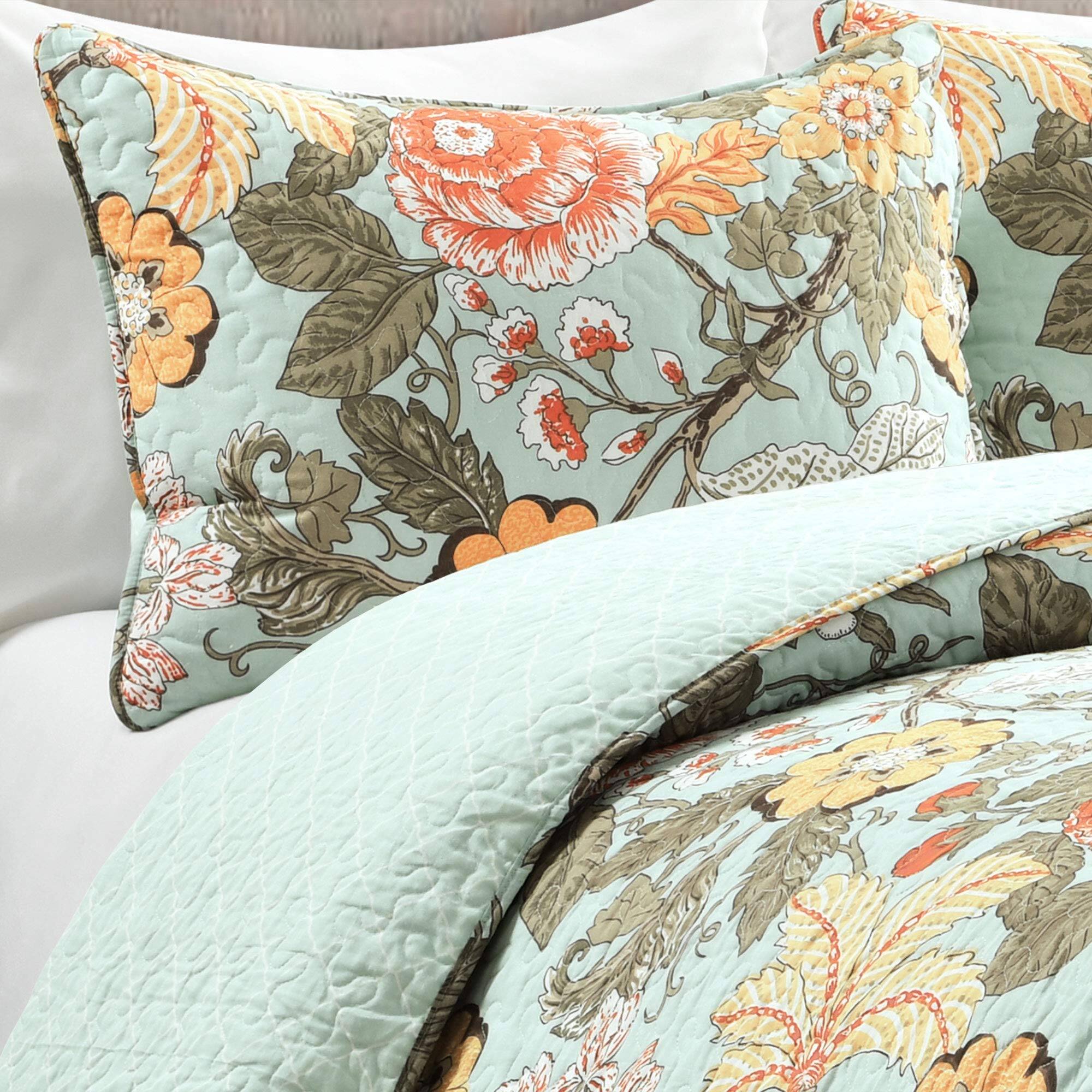Alt View 3. Dapper Styles - Sydney Reversible Cotton Quilt Set King - Bedding Floral Cottage Size - Navy & White-Full/Queen.