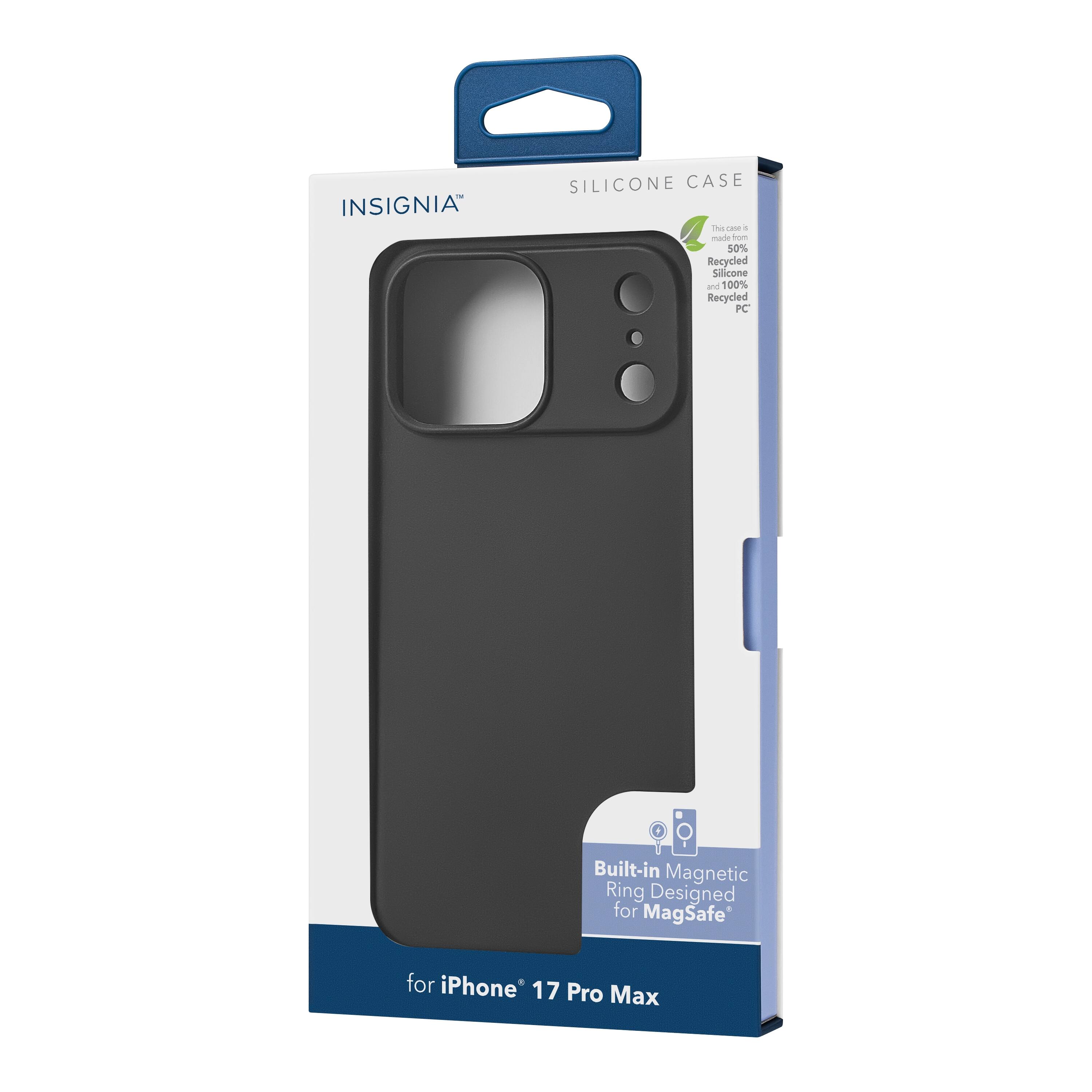 INSIGNIA SILICONE CASE  
- Made from 50% Recycled Silicone and 100% Recycled PC  
- Built-in Magnetic Ring Designed for MagSafe  
- for iPhone 17 Pro Max