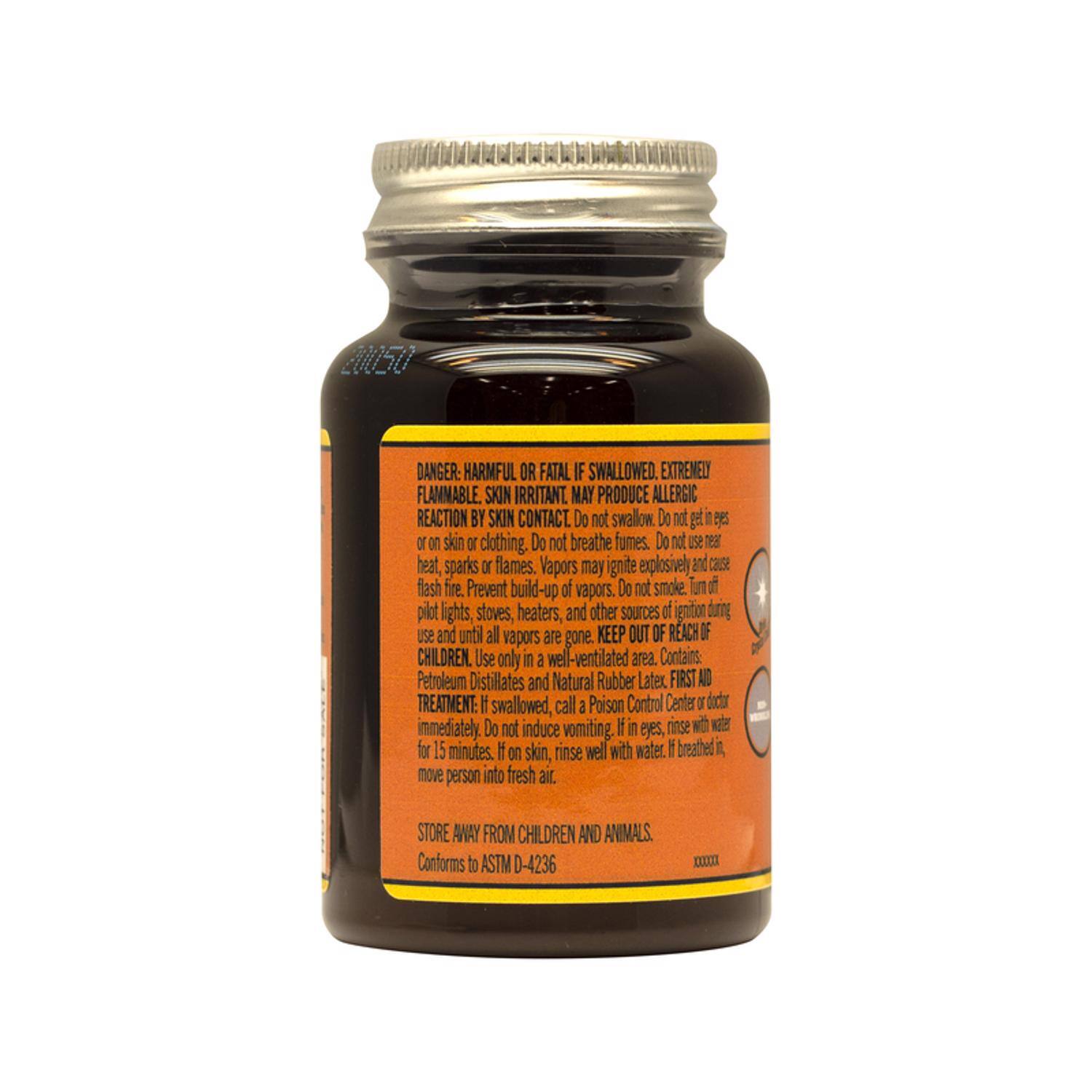 DANGER: HARMFUL OR FATAL IF SWALLOWED. EXTREMELY FLAMMABLE. SKIN IRRITANT MAY PRODUCE ALLERGIC REACTION BY SKIN CONTACT. Do not swallow. Do not get in eyes or on skin or clothing. Do not breathe fumes. Do not use near heat, sparks or flames. Vapors may ignite explosively and cause flash fire. Prevent build-up of vapors. Do not smoke. Turn off pilot lights, stoves, heaters, and other sources of ignition during use and until all vapors are gone. KEEP OUT OF REACH OF CHILDREN. Use only in a well-ventilated area. Contains: Petroleum Distillates and Natural Rubber Latex. FIRST AID TREATMENT: If swallowed, call a Poison Control Center or doctor immediately. Do not induce vomiting. If in eyes, rinse for 15 minutes. If on skin, rinse well with water. If breathed in, move person into fresh air. STORE AWAY FROM CHILDREN AND ANIMALS. Conforms to ASTM D-4236 XXX