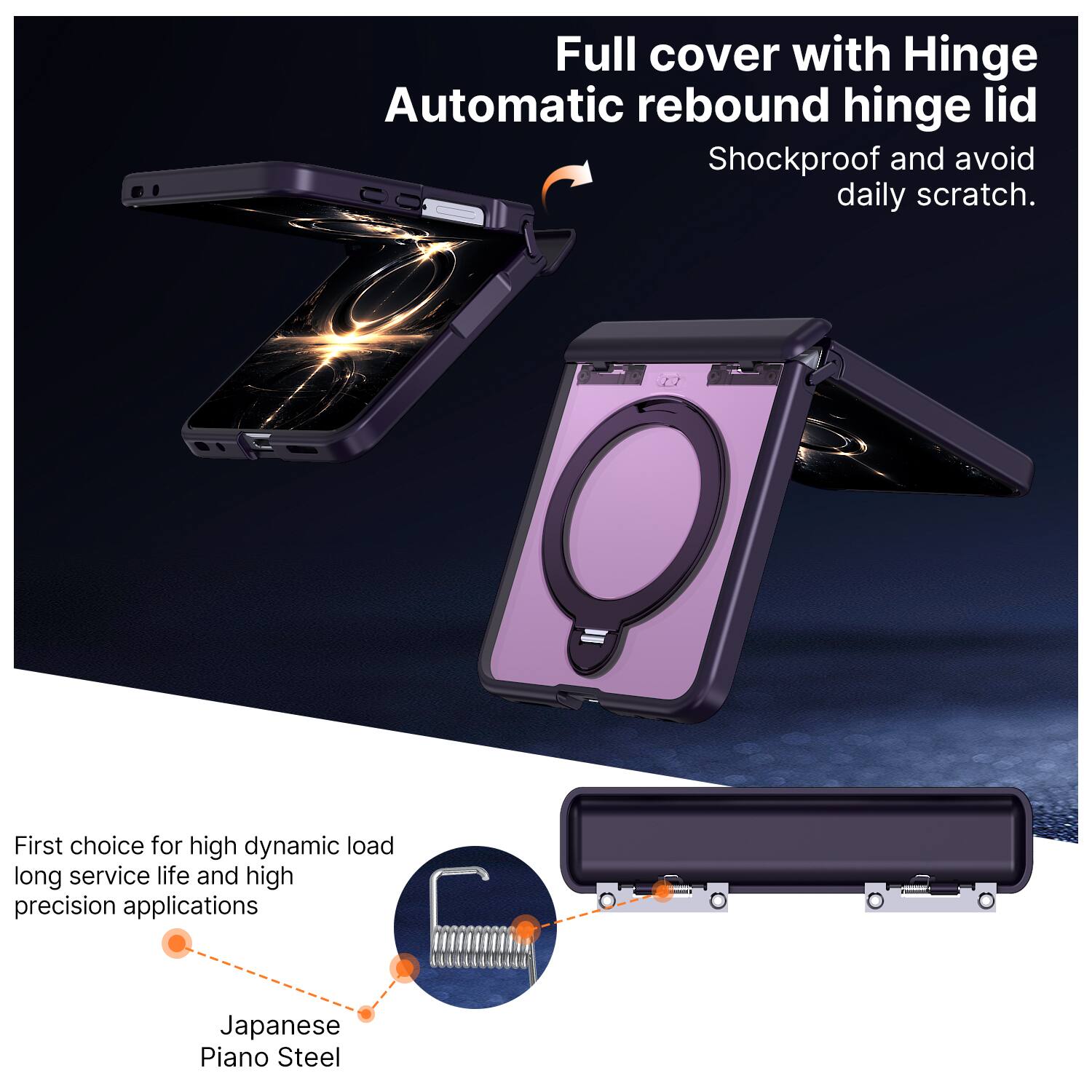 Full cover with Hinge Automatic rebound hinge lid  
Shockproof and avoid daily scratch.  

First choice for high dynamic load long service life and high precision applications  
Japanese Piano Steel
