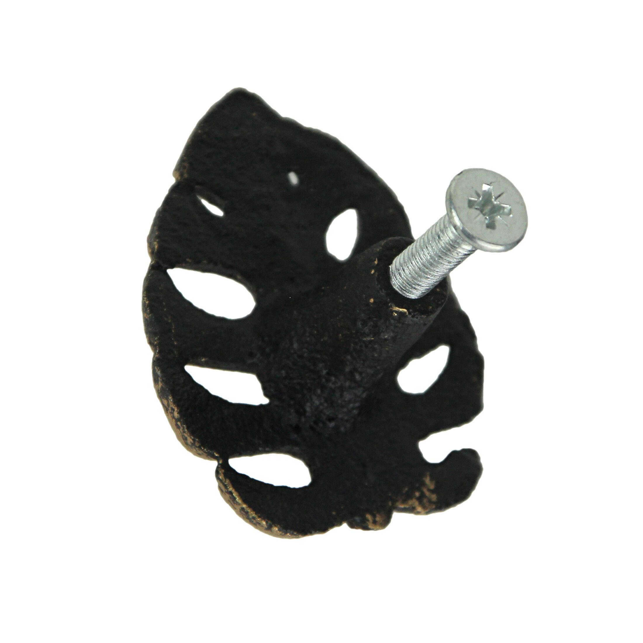 Alt View 2. Zeckos - Set of 6 Gold Cast Iron Monstera Leaf Drawer Pulls Decorative Cabinet Knobs - Gold.