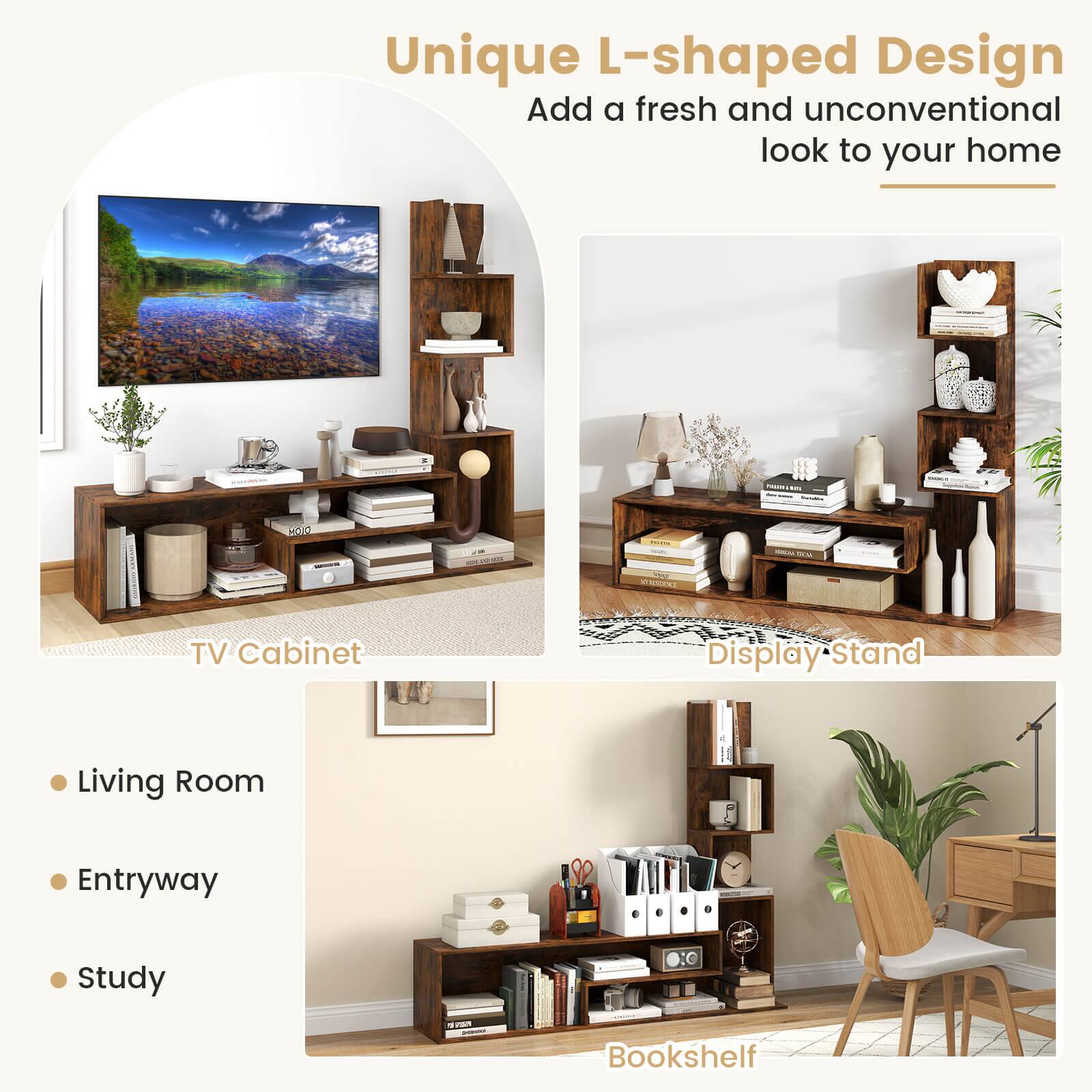 Unique L-shaped Design Add a fresh and unconventional look to your home

TV Cabinet
Display Stand
Bookshelf
Living Room
Entryway
Study