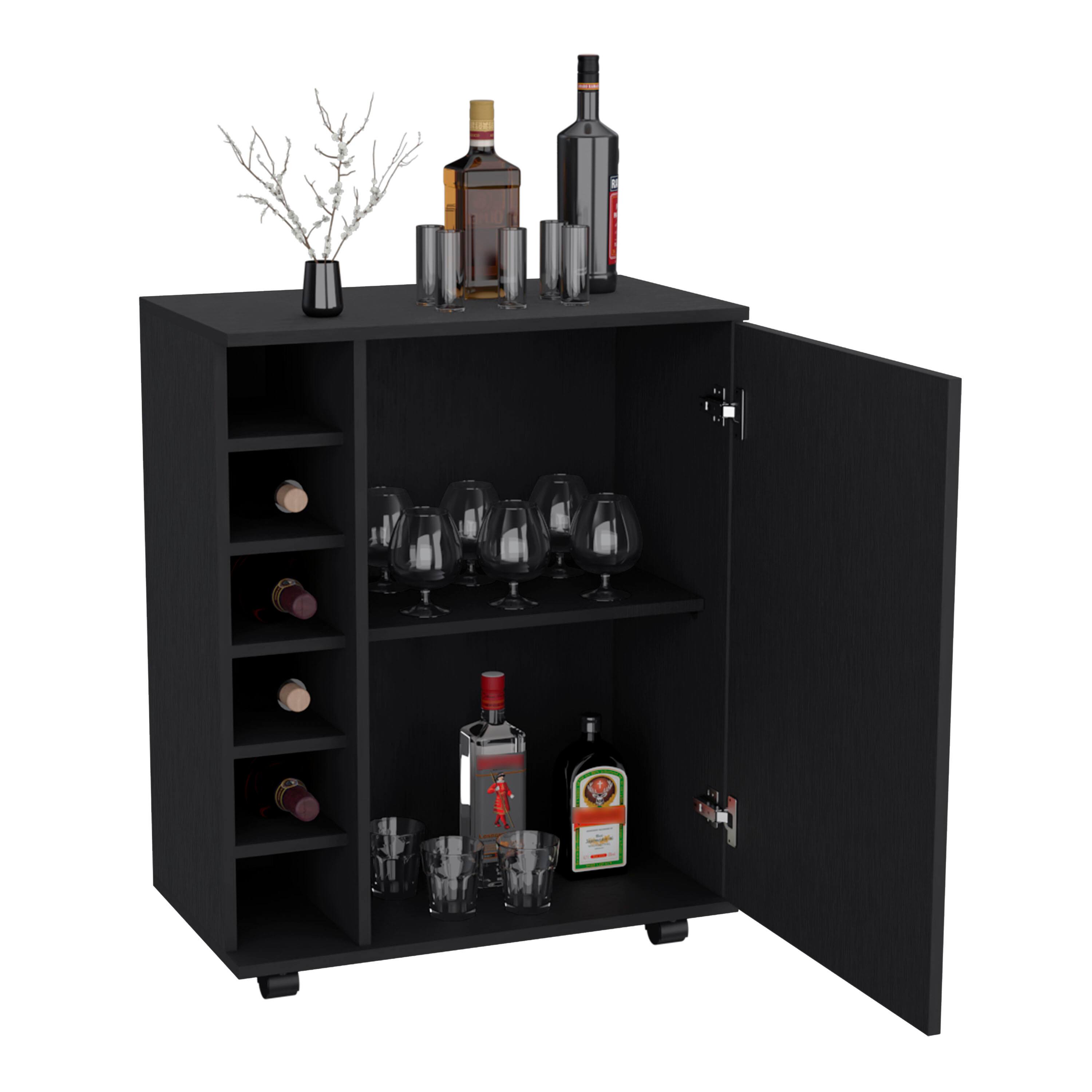 Alt View 3. TuHome - Wick Bar Cart with Integrated Wine Storage, Spacious Cabinet, Smooth Rollers, Living Room or Bar Room. - Black.
