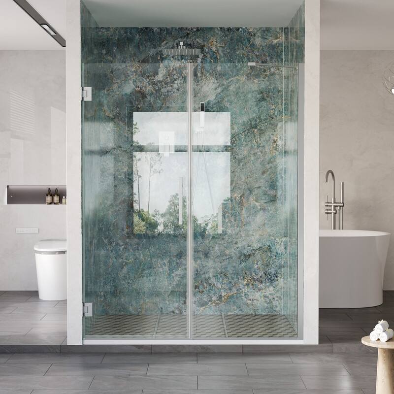 "WELLFOR - 57–58 in. W x 72 in. H Frameless Hinged Shower Door with 3/8"" Clear Tempered Glass, Reversible Opening - Chrome" price history on PriceWatchPro