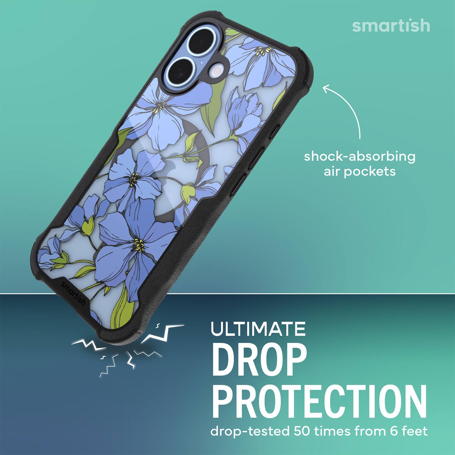 smartish shock-absorbing air pockets smartish ULTIMATE DROP PROTECTION drop-tested 50 times from 6 feet