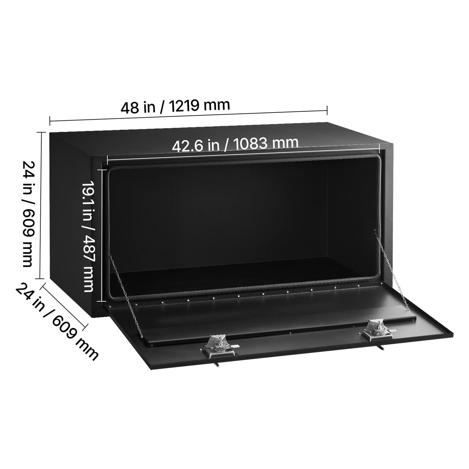 48 in / 1219 mm  
42.6 in / 1083 mm  
24 in / 609 mm  
19.1 in / 487 mm
