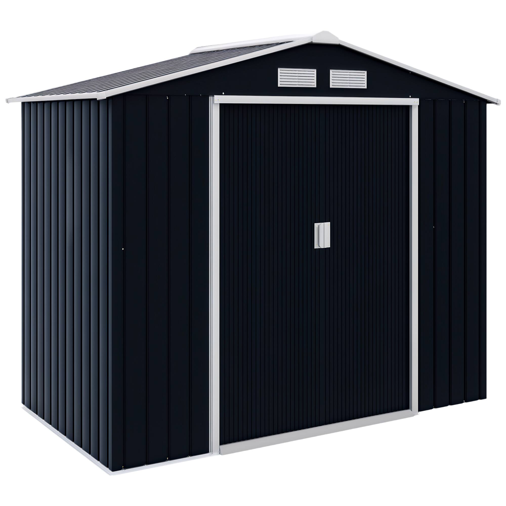 Outsunny - 7' x 4' Outdoor Storage Shed, Garden Tool Metal Shed with Foundation Kit, Double Lockable Door