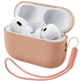 Ornarto - for AirPods Pro 2 Case (2022), Protective Liquid Silicone Cover with Lanyard, Front LED Visible Case - Dark Salmon