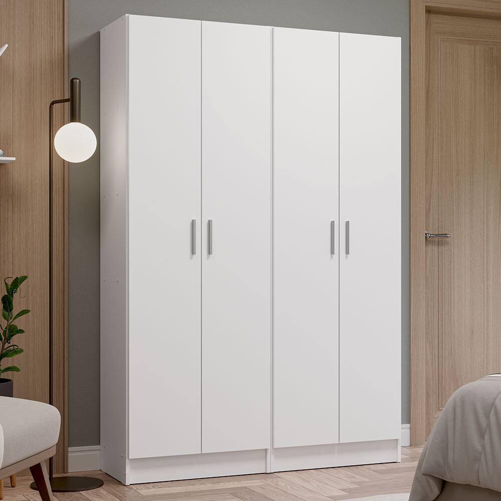 Angle. Madesa - Madesa 4 Doors Wardrobe with 10 Utility Shelves 47"L - White - White.