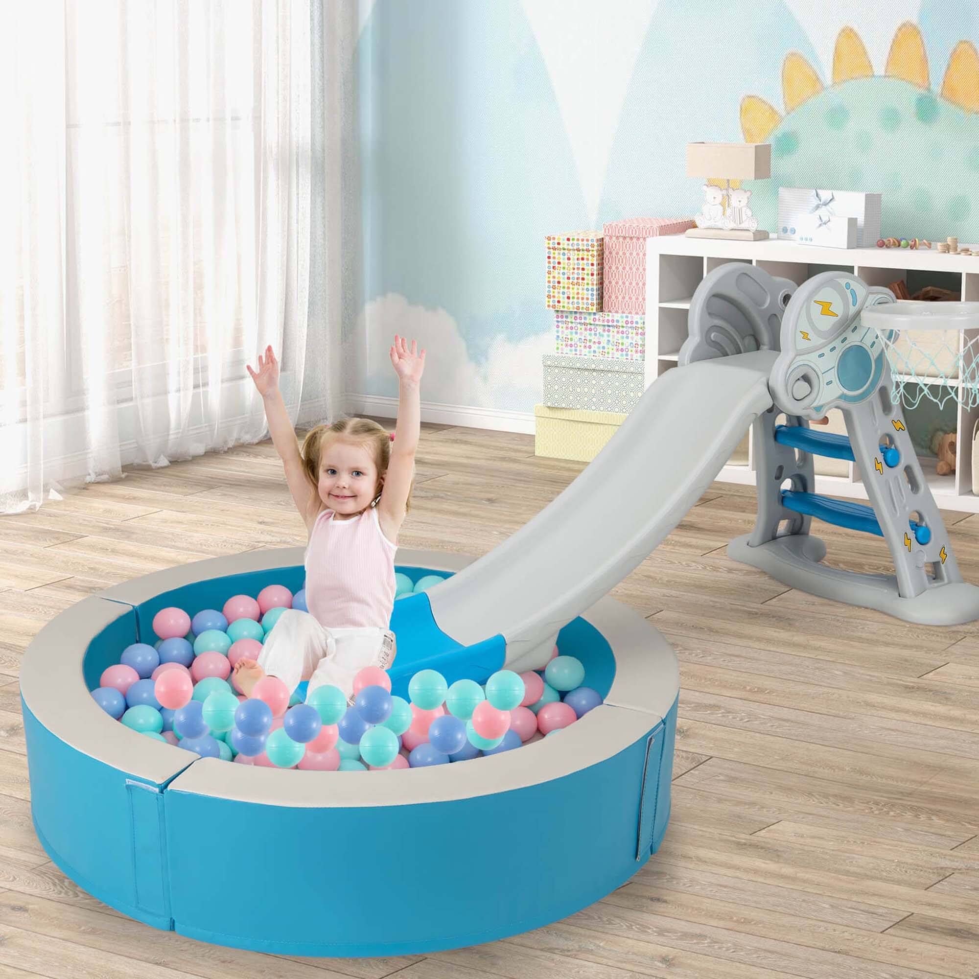 Alt View 4. Costway - Costway 44.5" x 10" Baby Ball Pit Detachable Foam Ball Pit with 50 Colorful Ocean Balls - Blue.