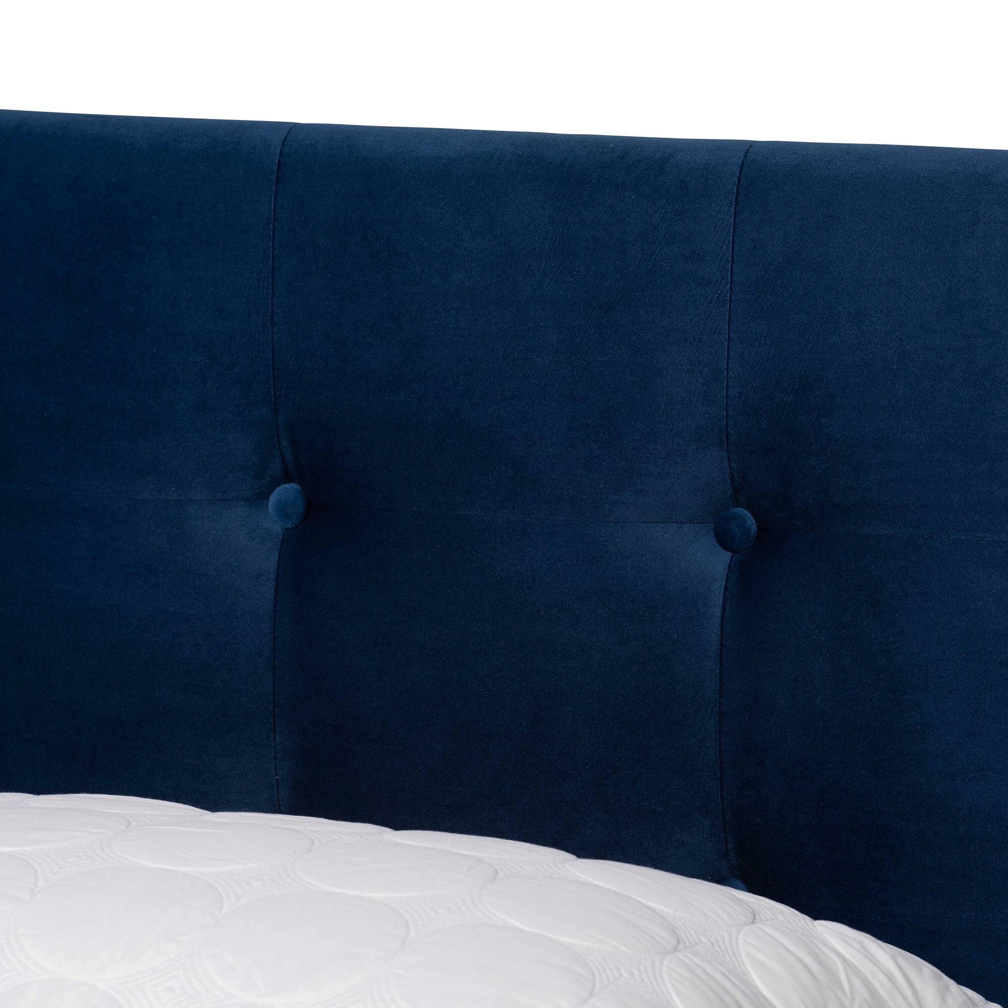 Back. Baxton Studio - Caprice Modern and Contemporary Glam Velvet Fabric Upholstered Panel Bed - Navy Blue/Black.