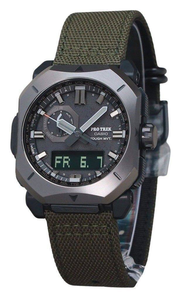 Casio - ProTrek Analog Digital Green Cordura Cloth Strap Grey Dial Tough Solar PRW-6900YB-3 100M Men's Watch - Gray