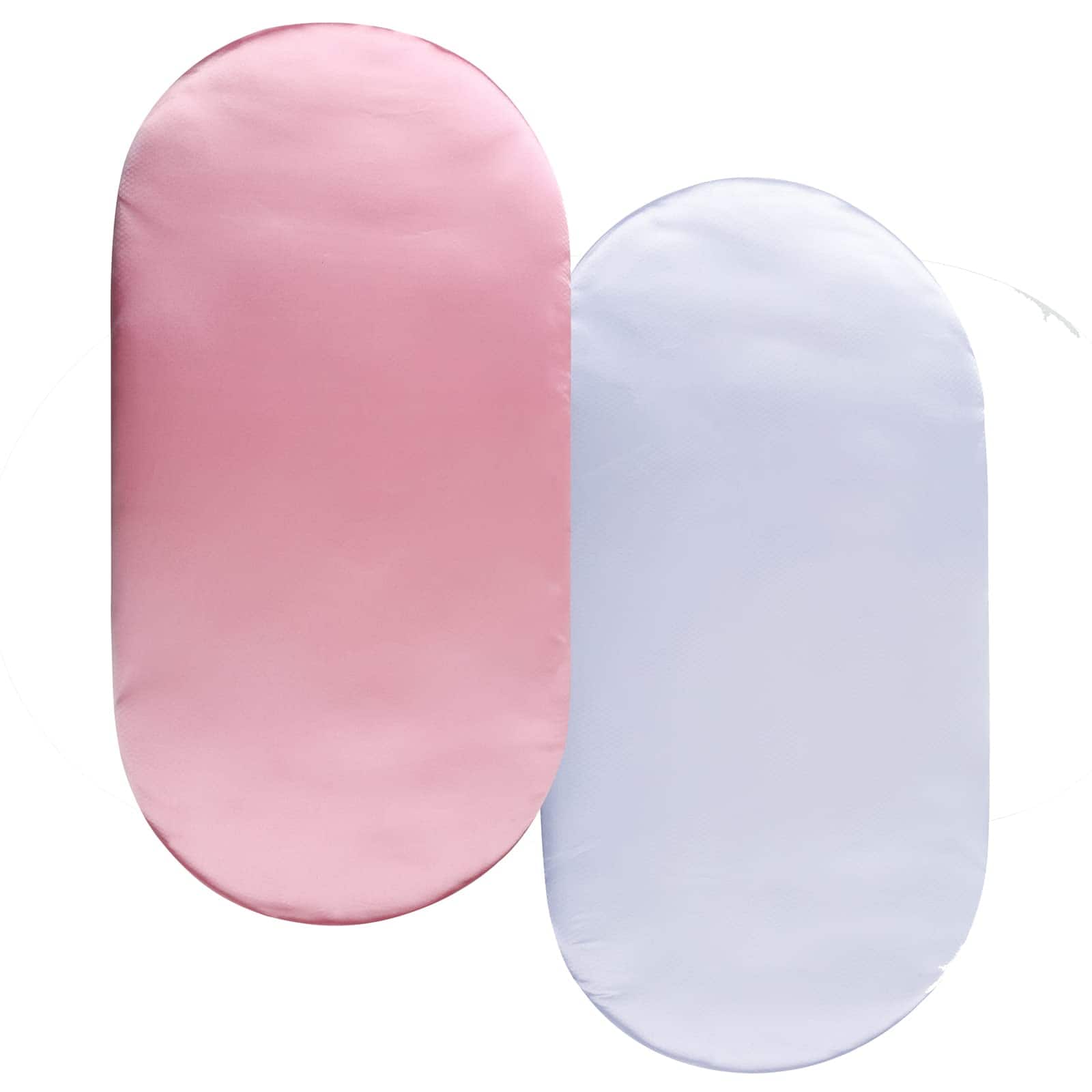 MAGICAL RUBS - Satin Bassinet Sheet Set 2 Pack Ultra Soft Silk Fit For Rectangle Hourglass Oval Mattress Protect Hair And Skin Cradl - 2pack Pink & White