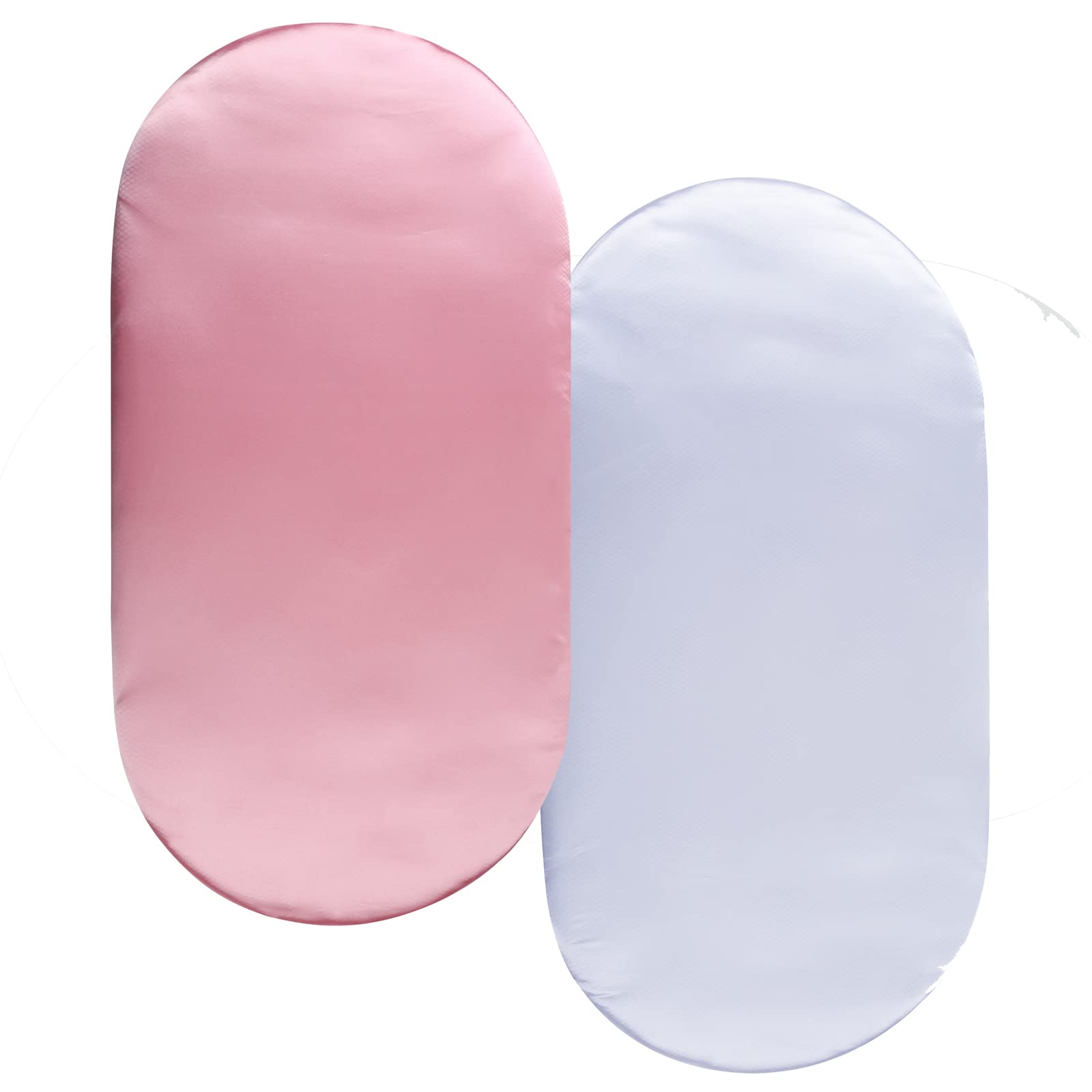 Front. MAGICAL RUBS - Satin Bassinet Sheet Set 2 Pack Ultra Soft Silk Fit For Rectangle Hourglass Oval Mattress Protect Hair And Skin Cradl... - 2pack Pink & White.