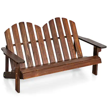 Front. Costway - Costway 2 Person Adirondack Chair Kid Solid Wood Loveseat Backrest Arm Rest Patio - Coffee.