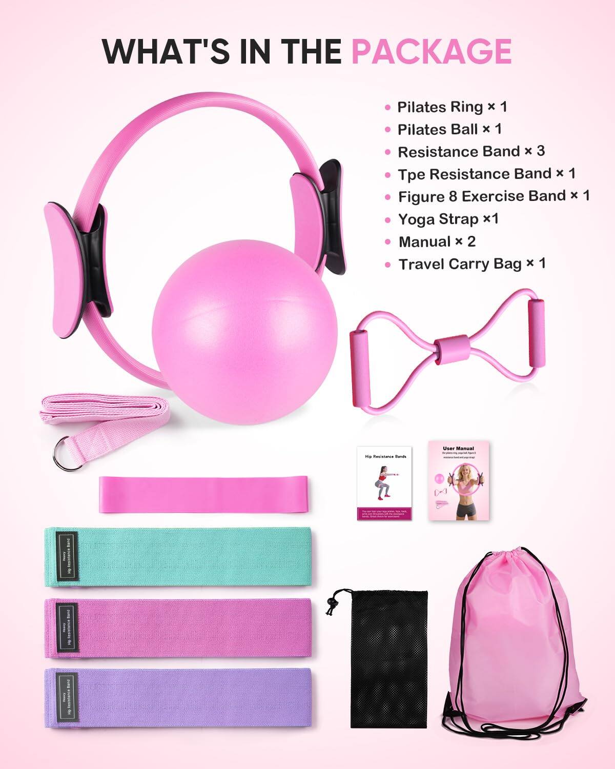 Stylel Star Home Pilates Kit Women Equipment Ring Resistance Bands Ball Yoga Exercise Portable - View #10
