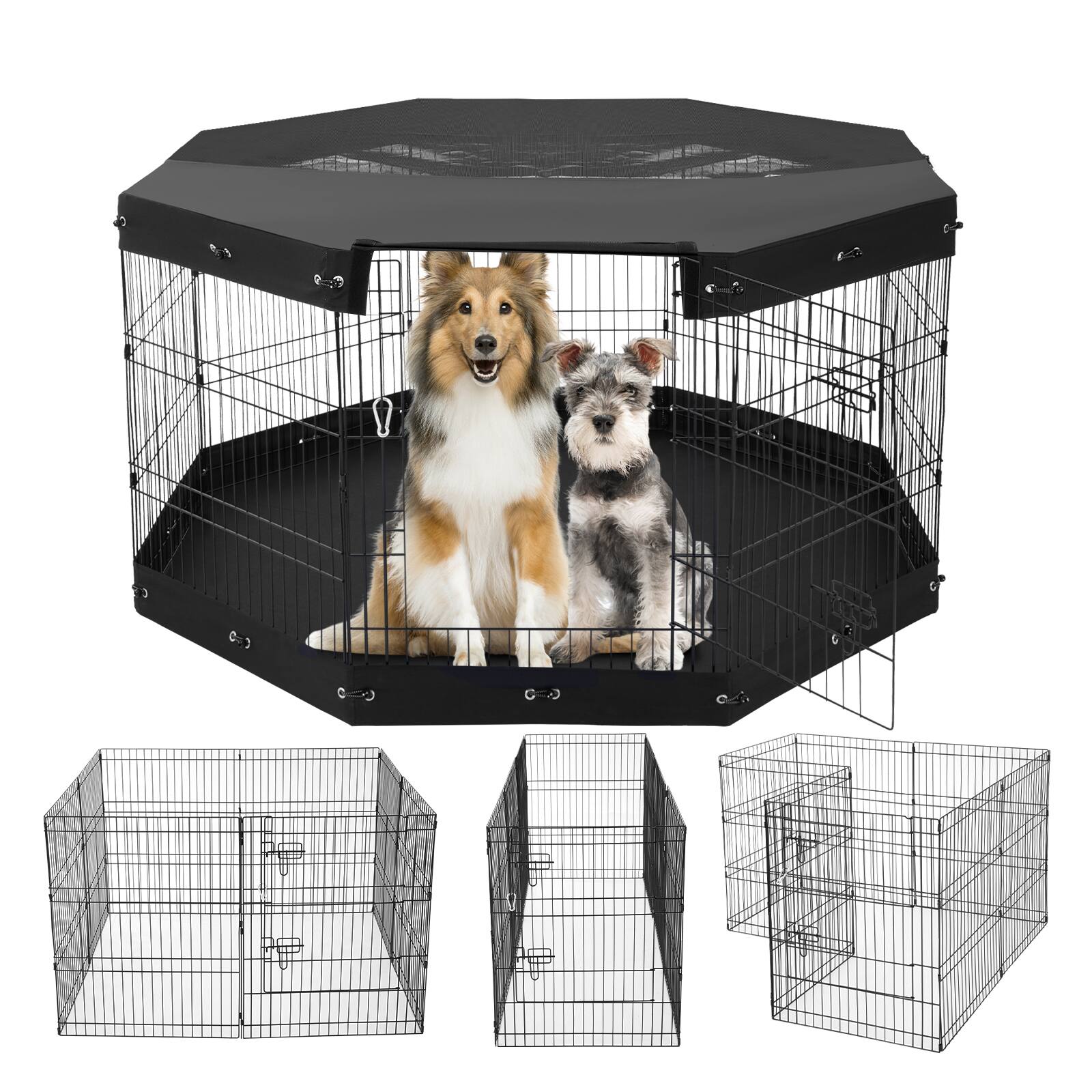 Front. VEVOR - Dog Playpen, 8 Pcs 30"H x 24"W Panels Foldable Metal Pet Exercise Pen, Dog Fence Indoor and Outdoor Pen with Door.