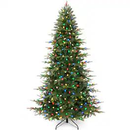 Best Choice Products - 7.5ft Artificial Pre-lit Aspen Christmas Tree, Multicolored Twinkling C7 LED Lights Slim Decor - Green