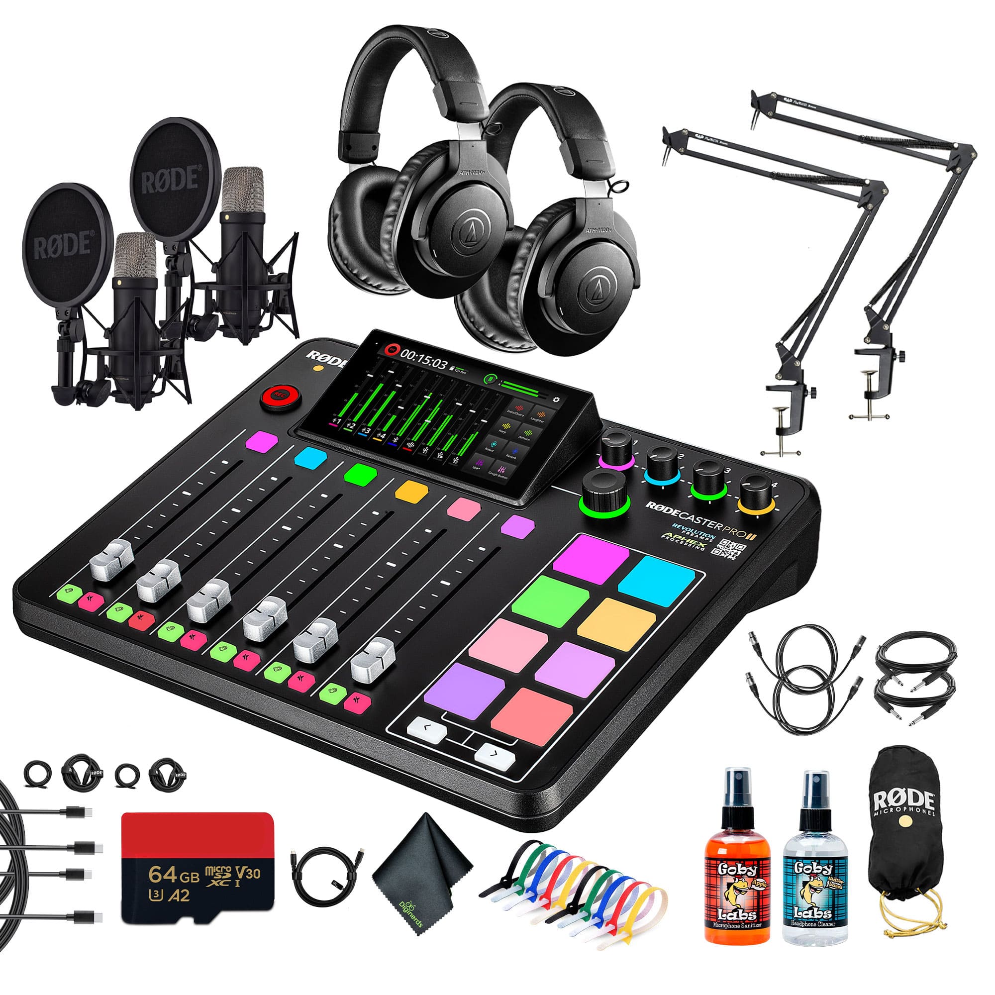 RODE - RODECaster Pro II + Headphones + Podcast Microphone + Mic Arm Stand + More (Bundle)