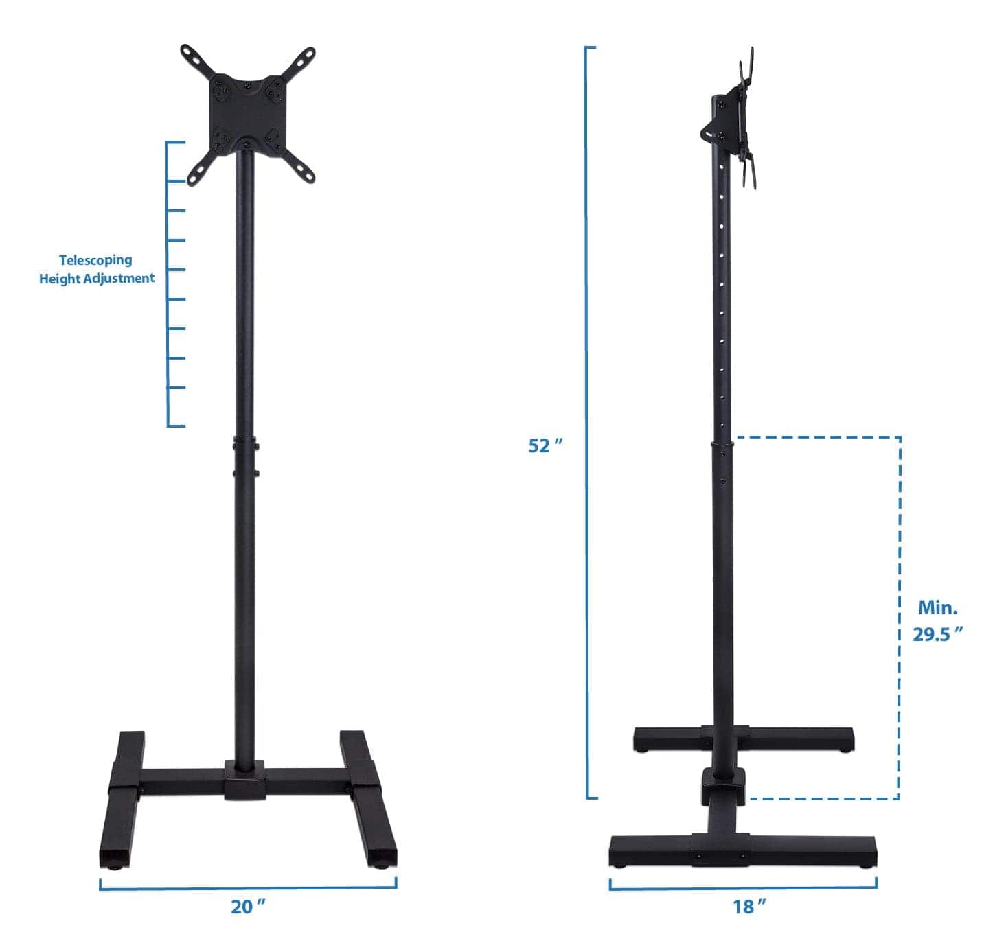 Telescoping Height Adjustment  
52" Min. 29.5"  
20" 18"