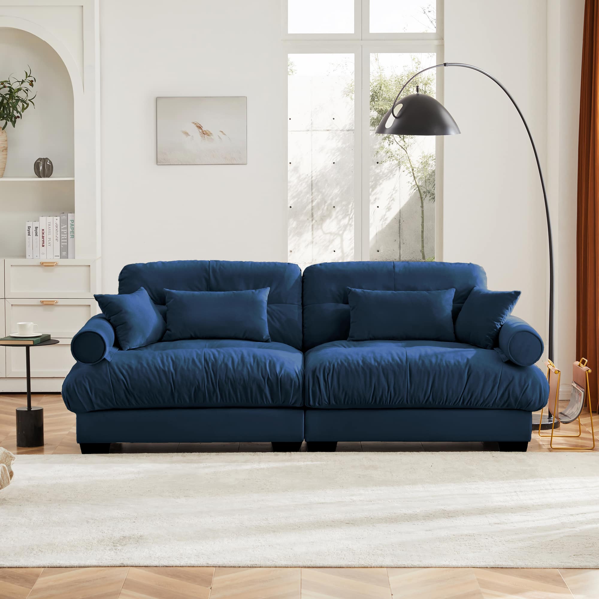 Trinkets Crazed - Velvet Loveseat Sofa,2 Seater Cloud Couch Small Couches for Small Spaces,Modern Deep Seat Couch,Oversized Loveseat - Blue