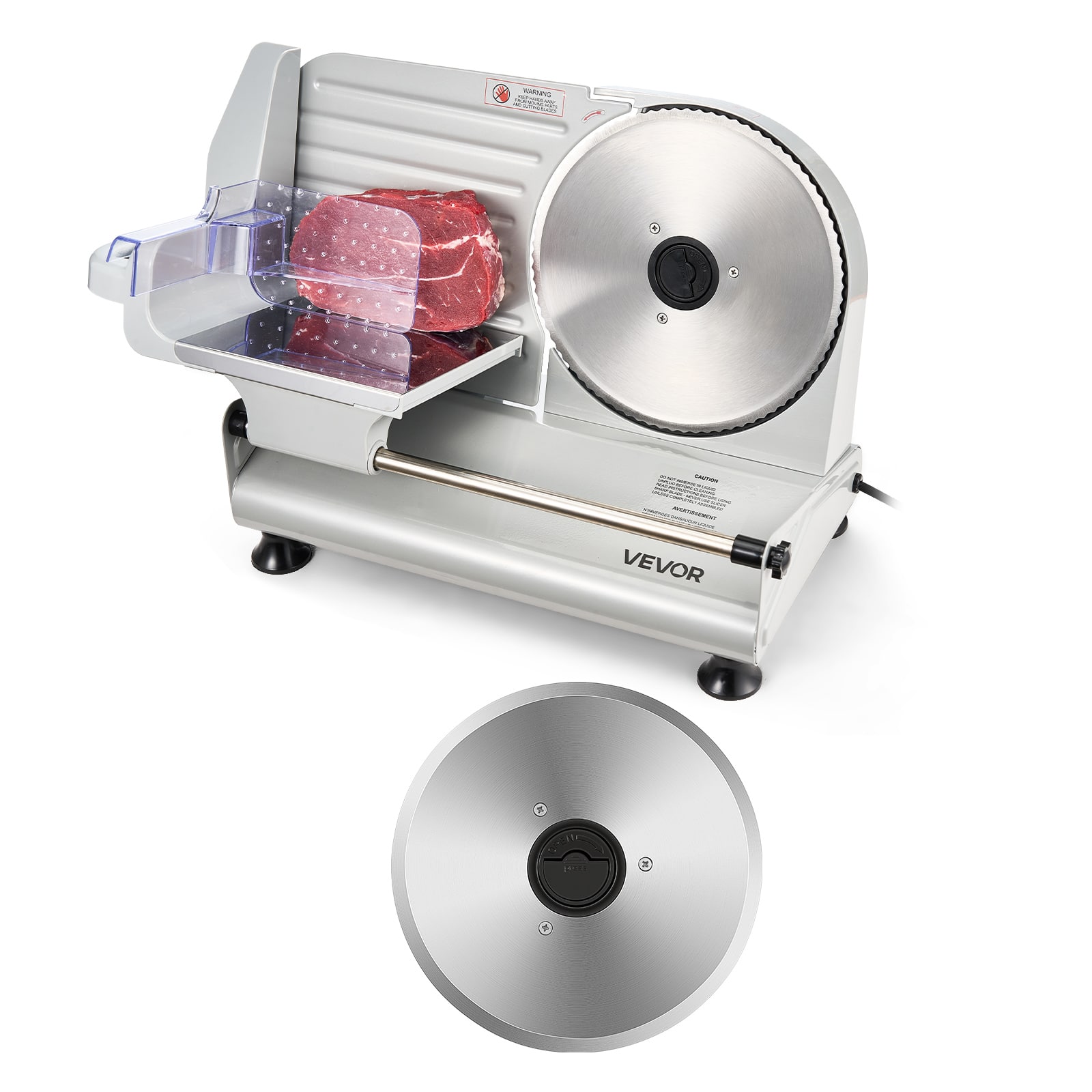 VEVOR - Meat Slicer, 8.6" Electric Deli Slicer with 2 SUS420 Blades & 0-0.6" Adjustable Thickness, Dual Security Lock - Silver
